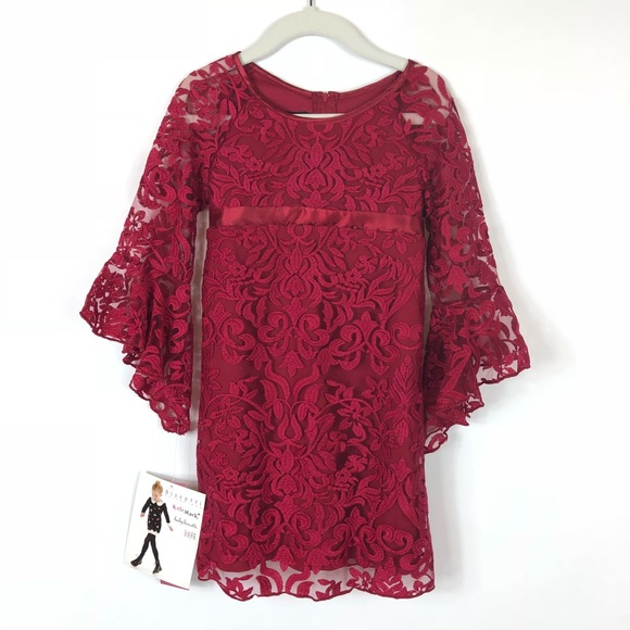 NWT Biscotti Red Floral Lace Bell Sleeve Dress Size 5 - Picture 2 of 8